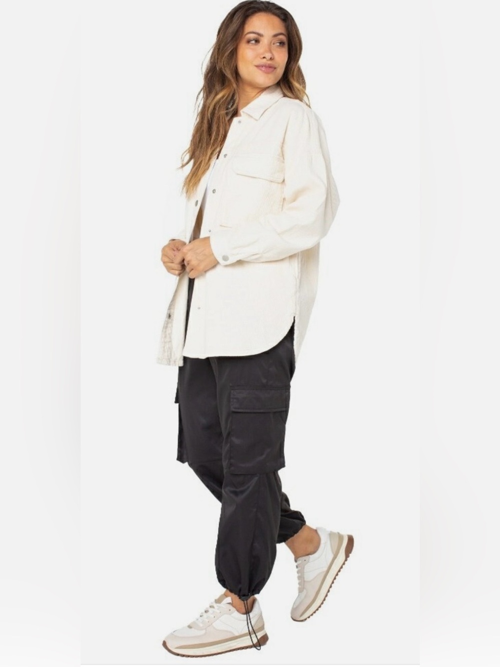Celebrity Pink Cream Corduroy Button-Front “Shacket”